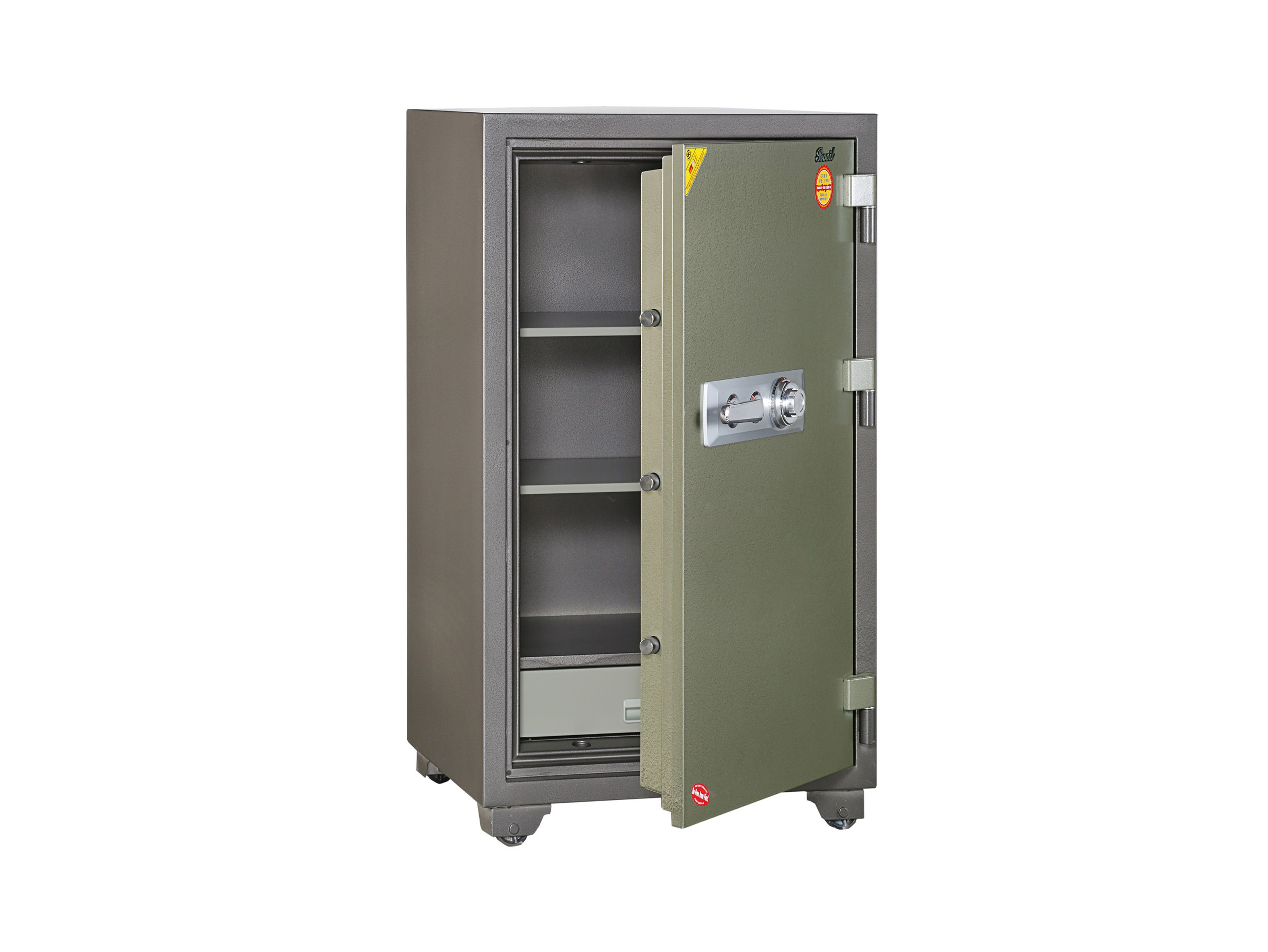 BS-D1200 Dial Combination Lock Fire Resistant Safe 270kgs, 2 shelves and 1 drawer with key. Fire Resistant rate: 1010ºc/2Hour (W700xD630xH1185mm). Brand: CENTURY. Made in Korea