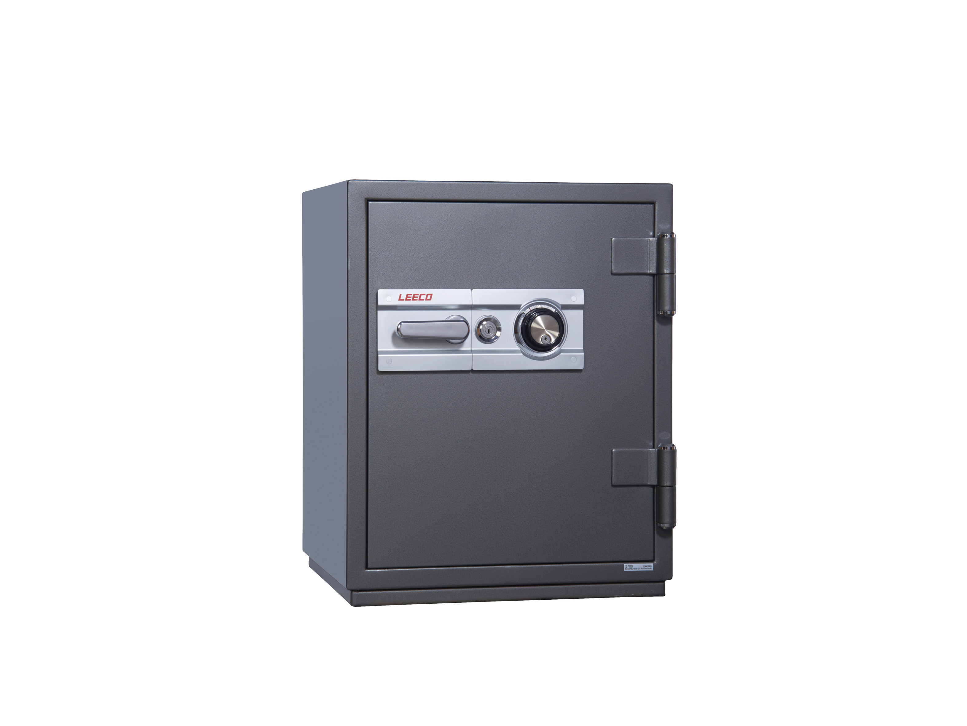 3700 Dial Combination Lock Fire Resistant Safe 155kgs, 1 shelves and 1 drawer with key. Fire Resistant rate: 1010ºc/2Hour (W590xD592xH730mm). Brand: LEECO. Made in Thailand