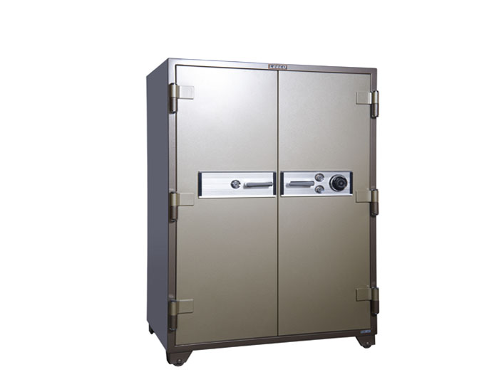 2D-202 2DOORS Dial Combination Lock Fire Resistant Safe 550kgs, 2 shelves and 2 drawer with key. JIS Fire Resistant rate: 1010ºc/2Hour (W1042xD687xH1576mm). Brand: LEECO Made in Thailand