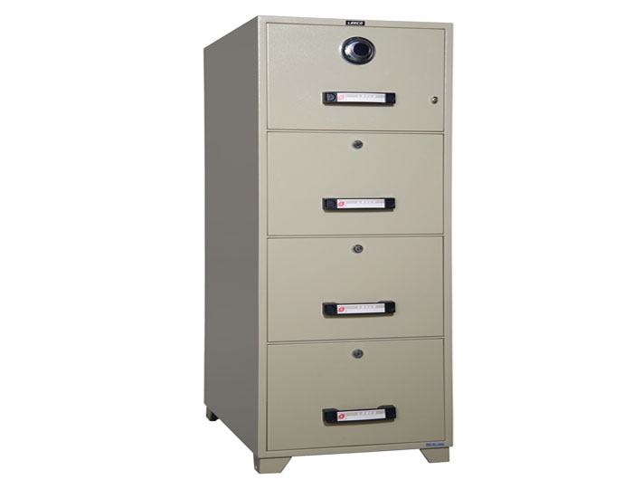 TB4C-4D 4 Drawer Filing Dial Combination Lock Fire Resistant Safe 330kgs. Fire Resistant rate: 1010ºc/1Hour (W515xD787xH1551mm). Brand: LEECO. Made in Thailand