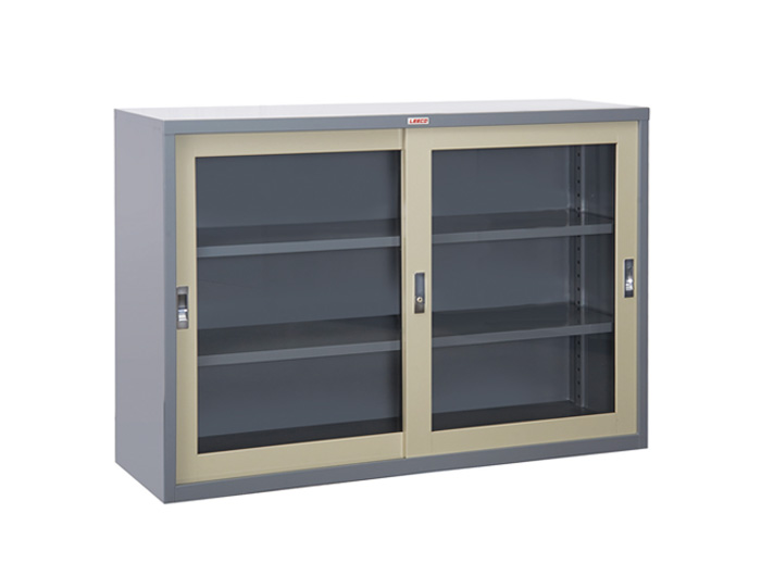SLG305 Steel Cabinet With Glass Sliding Door (W1489xD407xH880mm). Brand: LEECO. Made In Thailand.