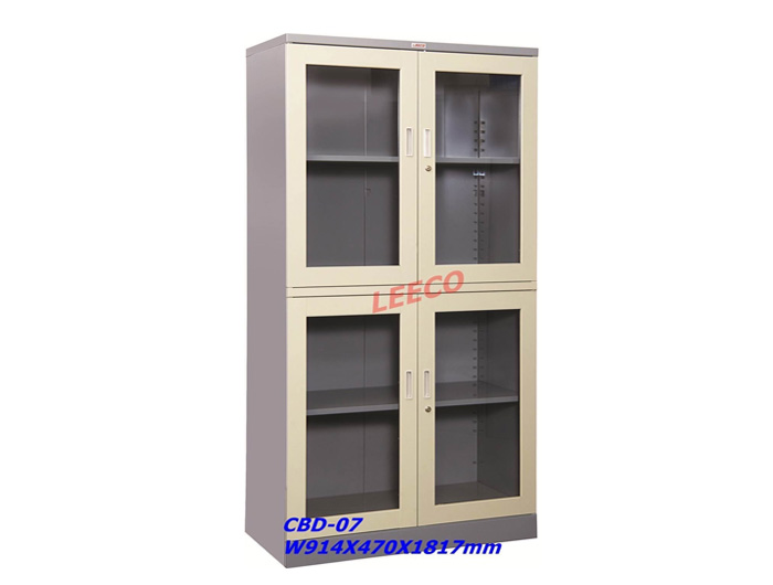 CBD07 Steel Cupboard With Glass Swinging Door (W914xD470xH1817mm). Brand: LEECO. Made In Thailand.