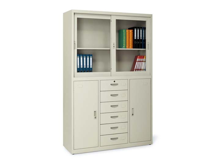 SCB010 Steel Cabinet Glass Sliding Door With 6 Drawer (W1180xD410xH1800mm). Brand: STANDARD. Made In China.