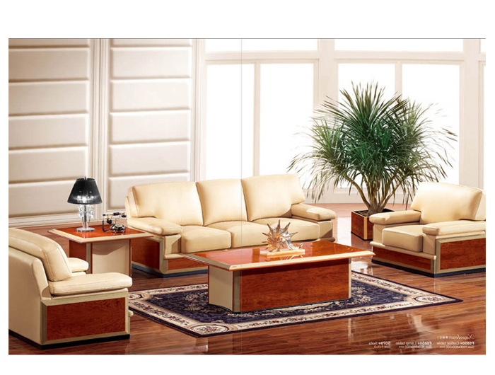 SOFA S079-BEIGE LEATHER WOODEN FRAME (ROSE WOOD). Brand: HAOSEN. Made in China.